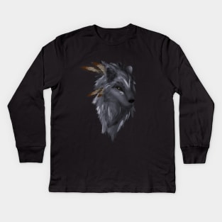 The Native Wolf (colored grey version) Kids Long Sleeve T-Shirt